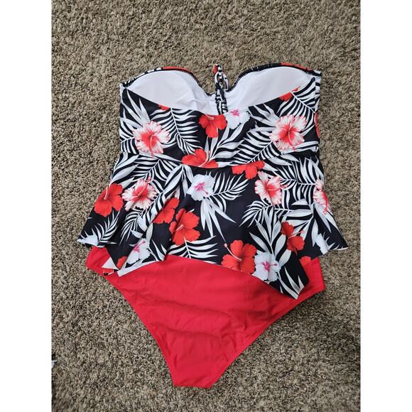 PatPat Tropical Red/White/Black Floral 2 Piece Women's Swimsuit XL - Picture 5 of 8